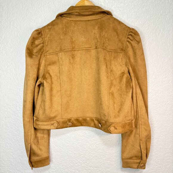 INDUSTRY Camel Women's Faux Suede Puff Sleeve Jacket NWT L - Picture 4 of 11